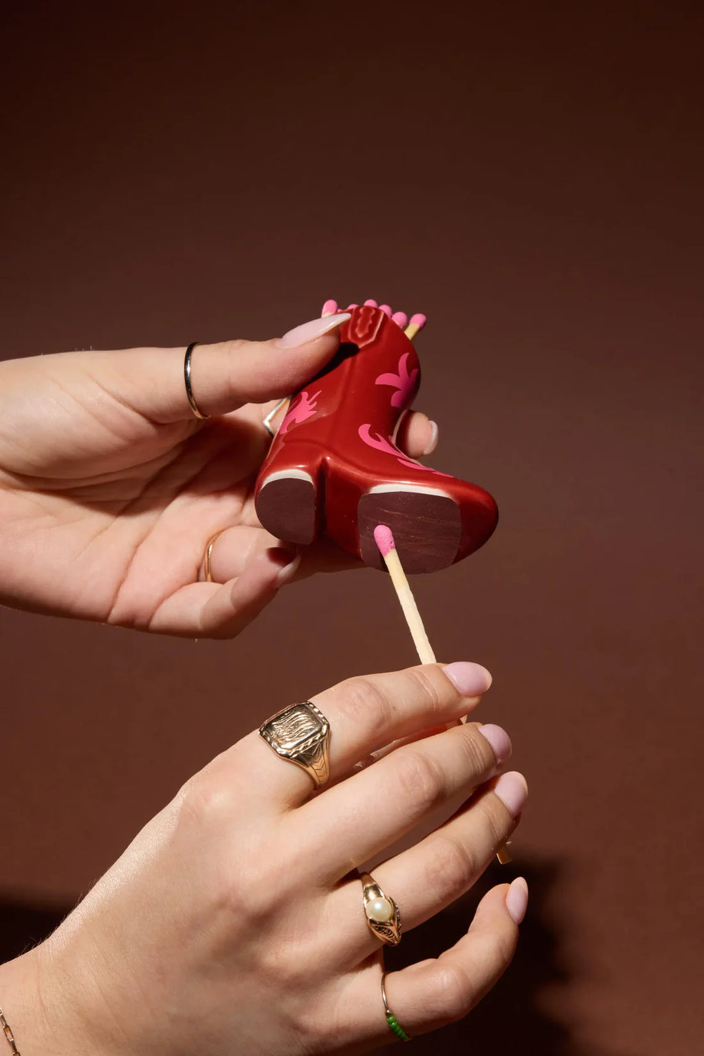 Cowboy Boot Match Holder - Red & Pink Flame