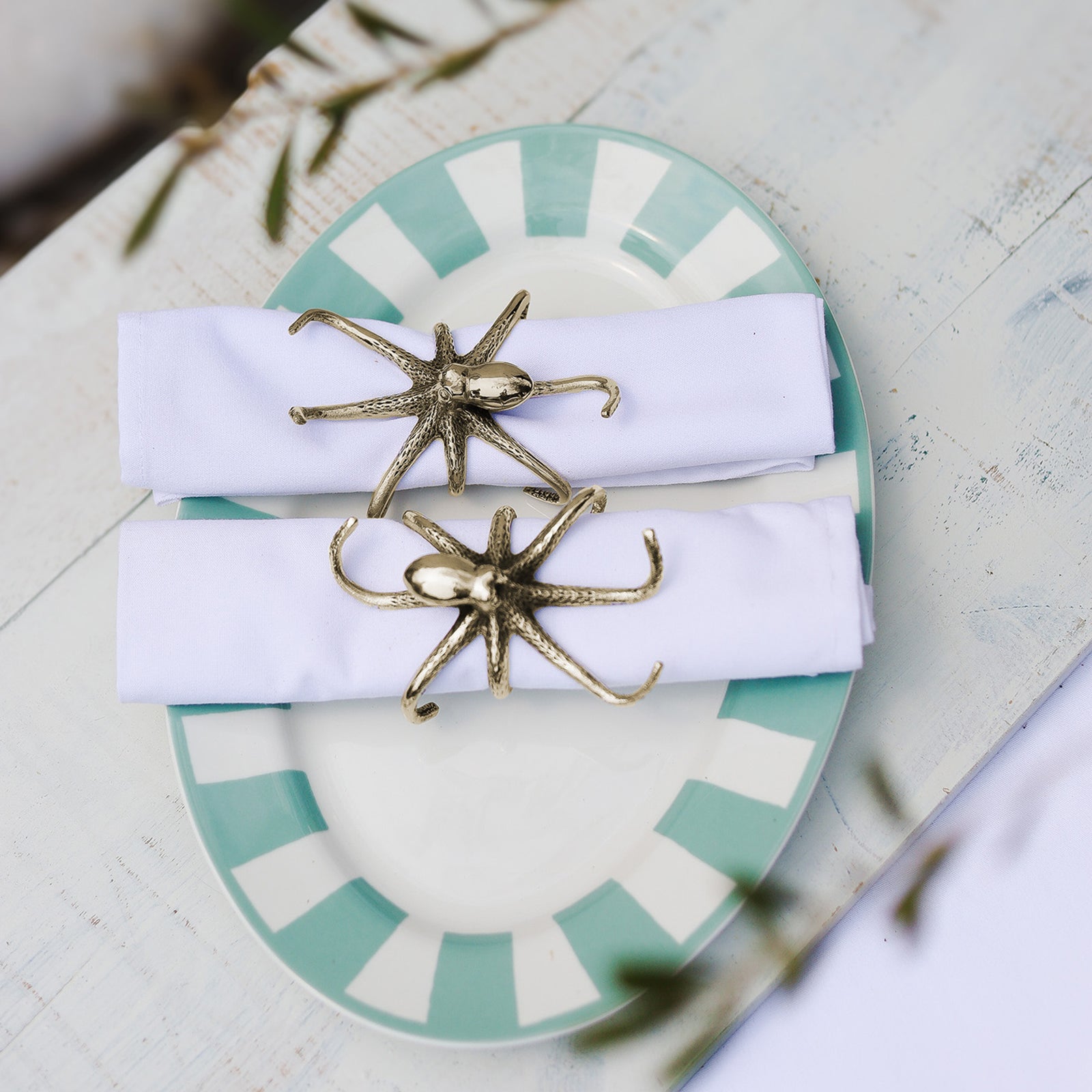 Set of Two Octopus Napkin Rings - Gold Finish