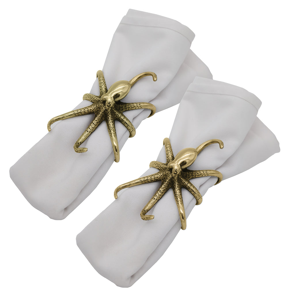 Set of Two Octopus Napkin Rings - Gold Finish