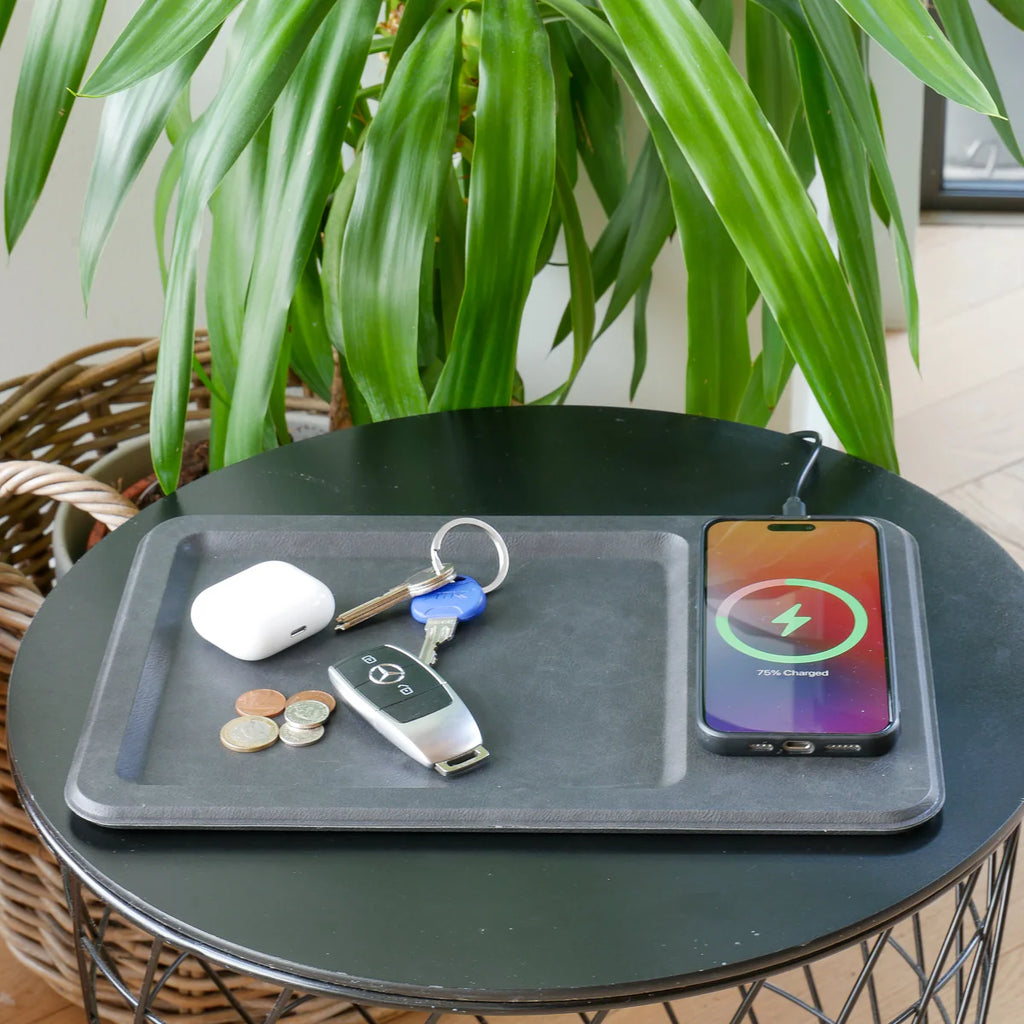 Leather Wireless Charging Vanity Tray - Black