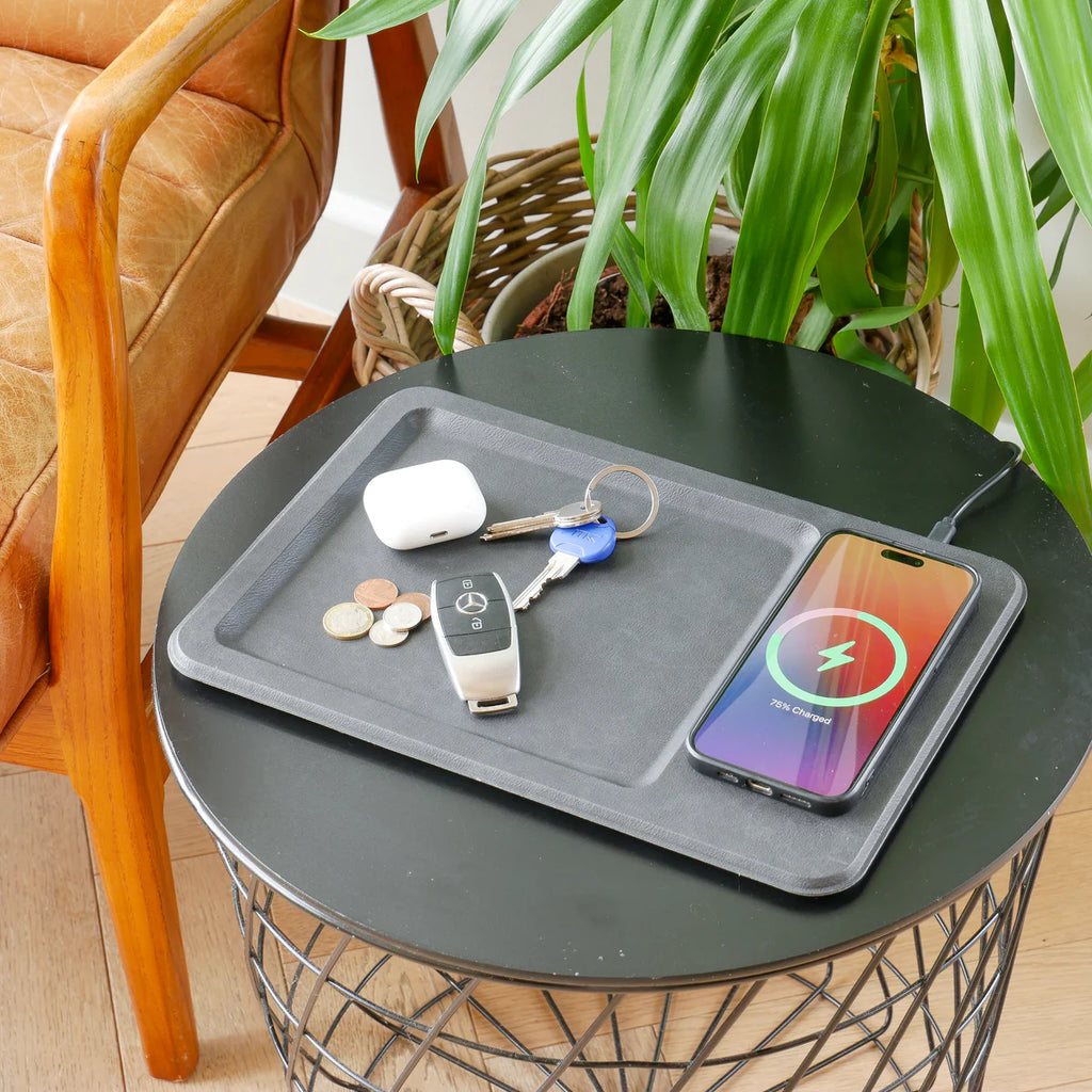 Leather Wireless Charging Vanity Tray - Black
