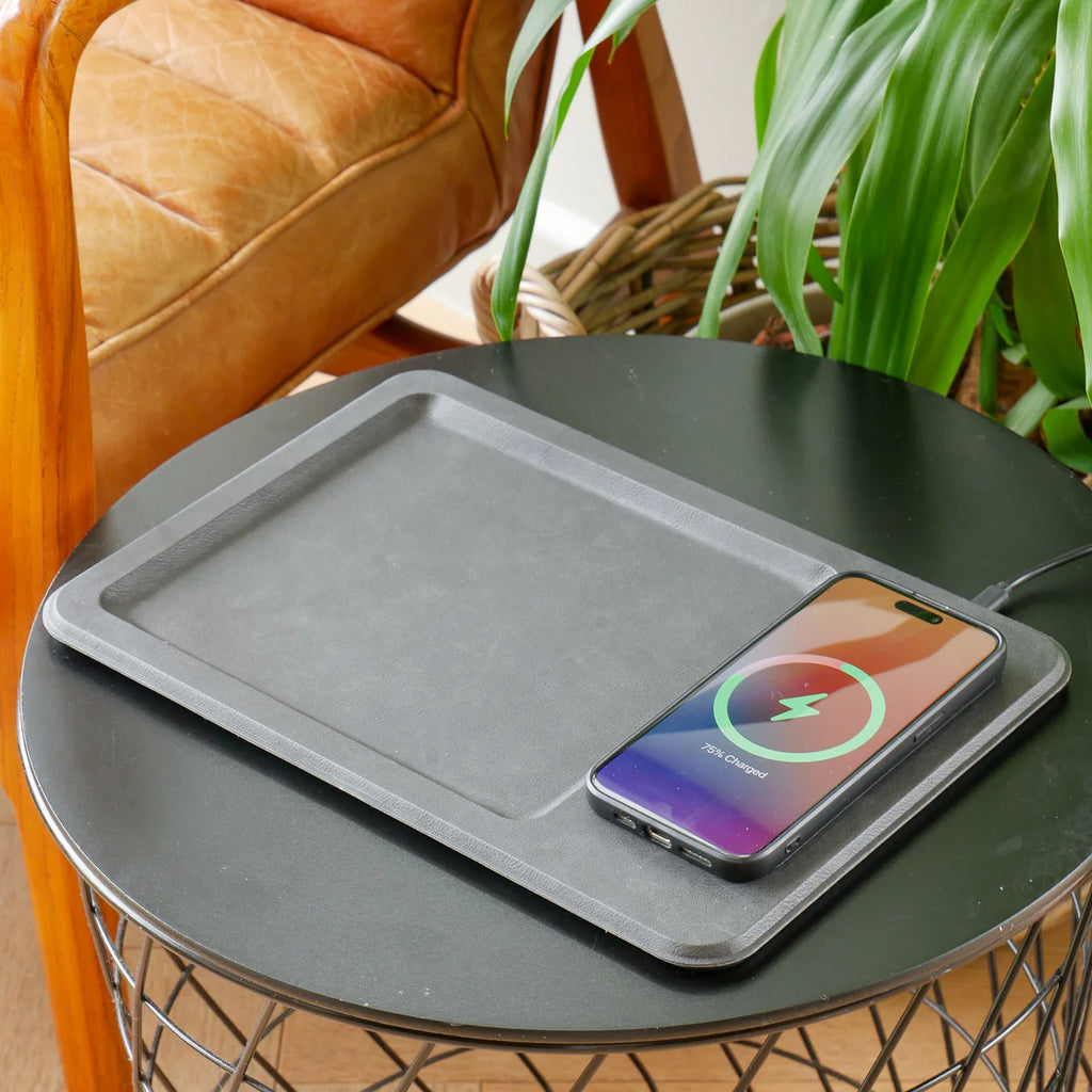 Leather Wireless Charging Vanity Tray - Black