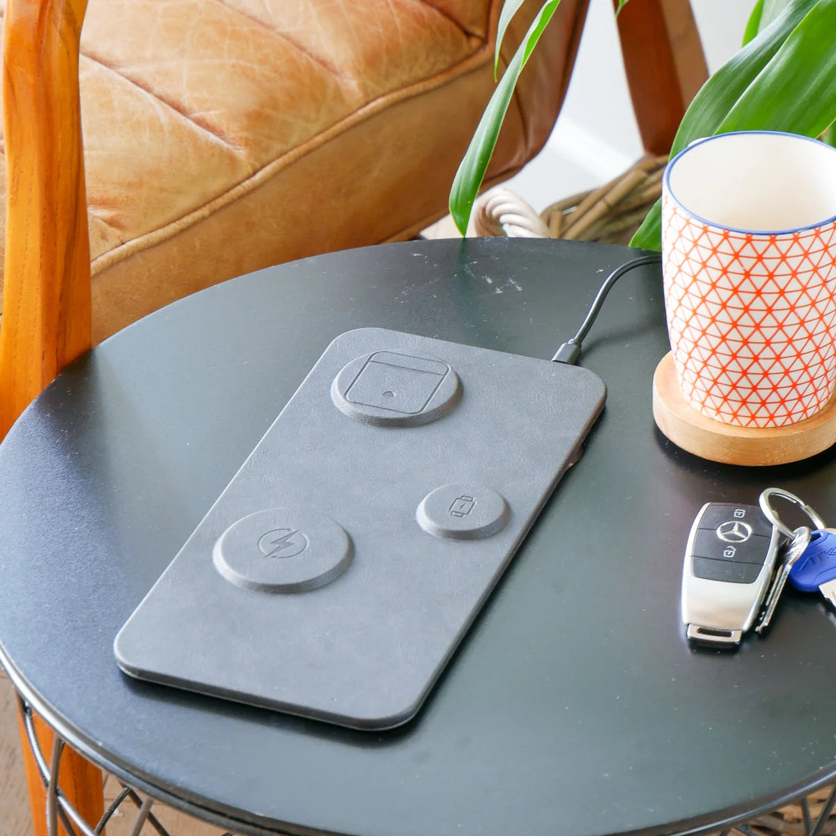 3 in 1 Wireless Charging Pad PU Leather - Black