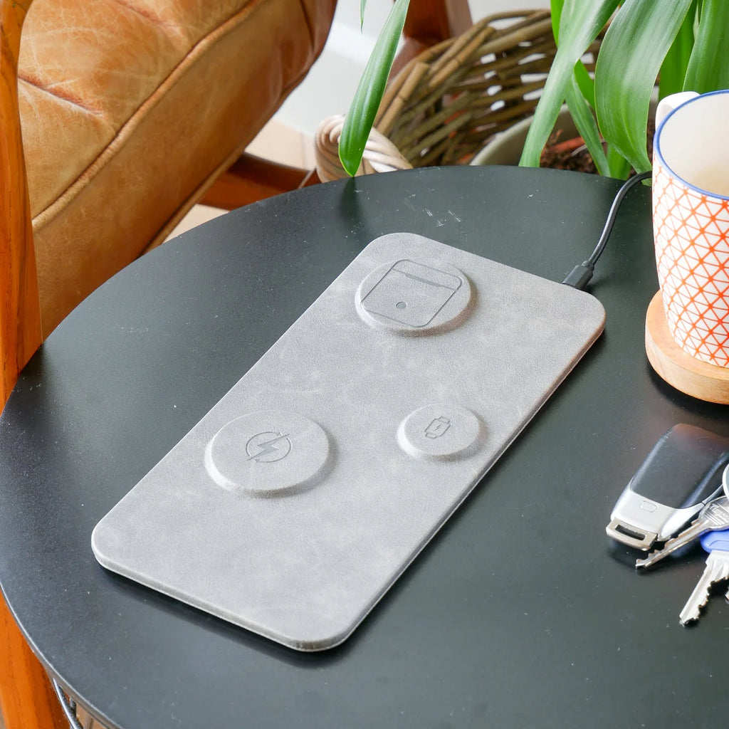 3 in 1 Wireless Charging Pad PU Leather - Grey