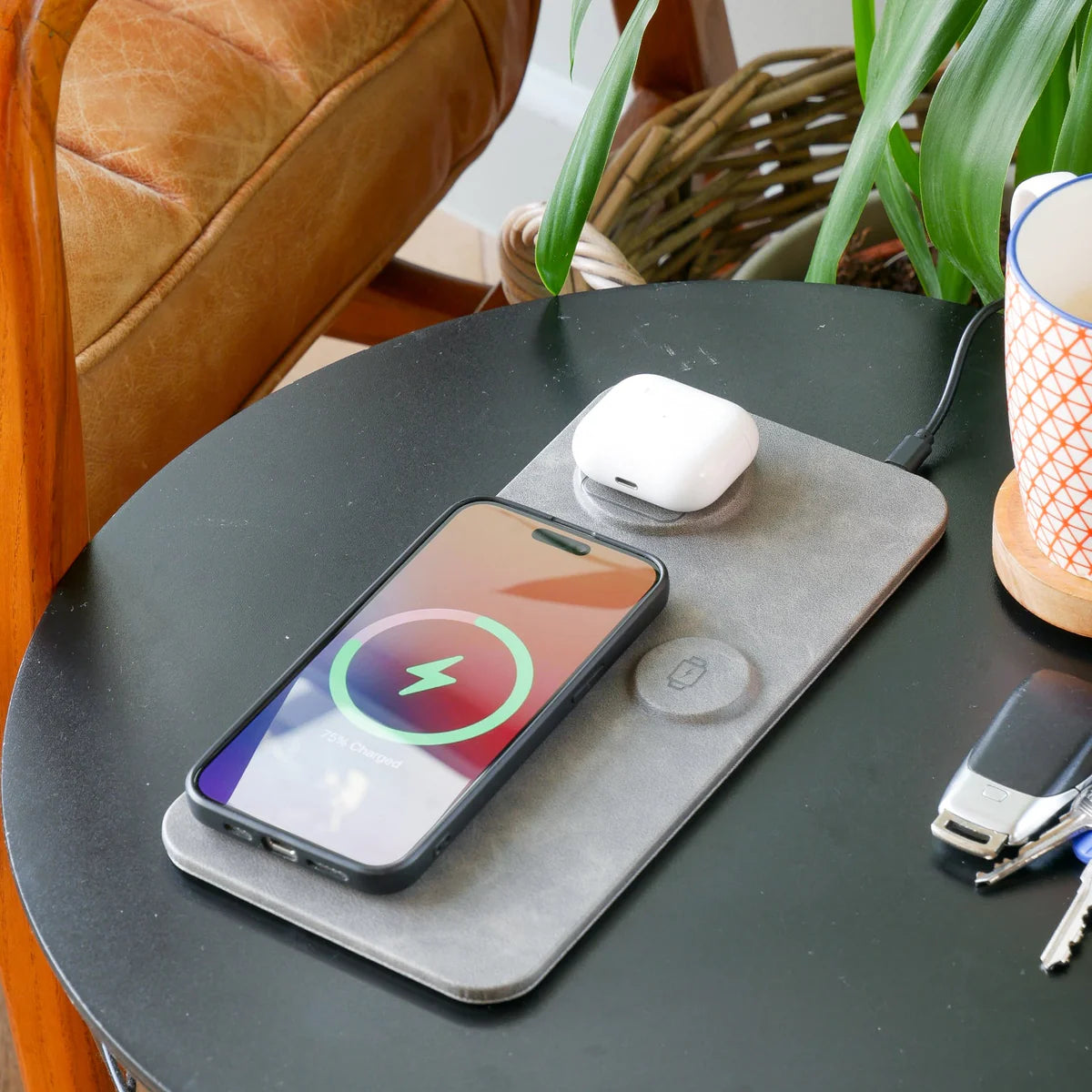 3 in 1 Wireless Charging Pad PU Leather - Grey
