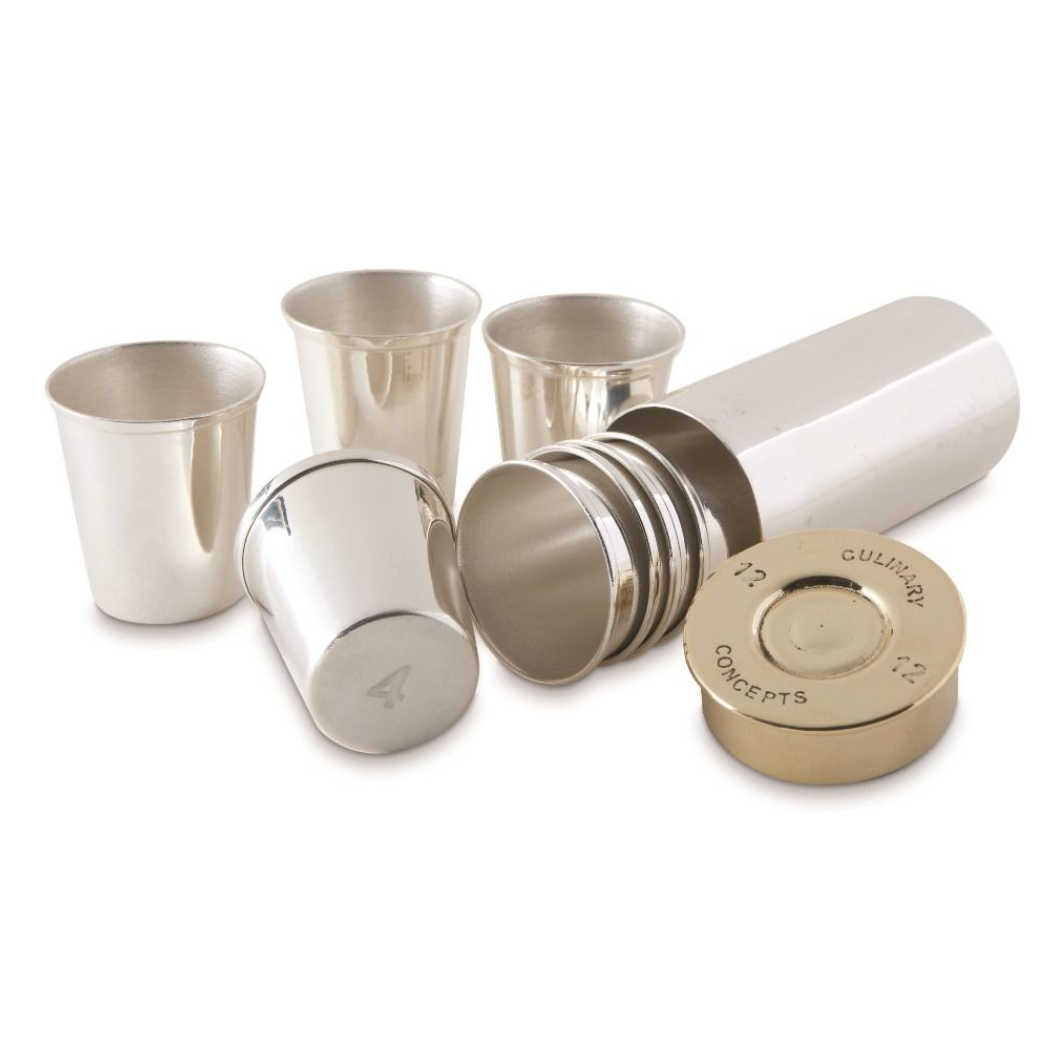 Set of Eight Stirrup Shot Cups & Cartridge Holder