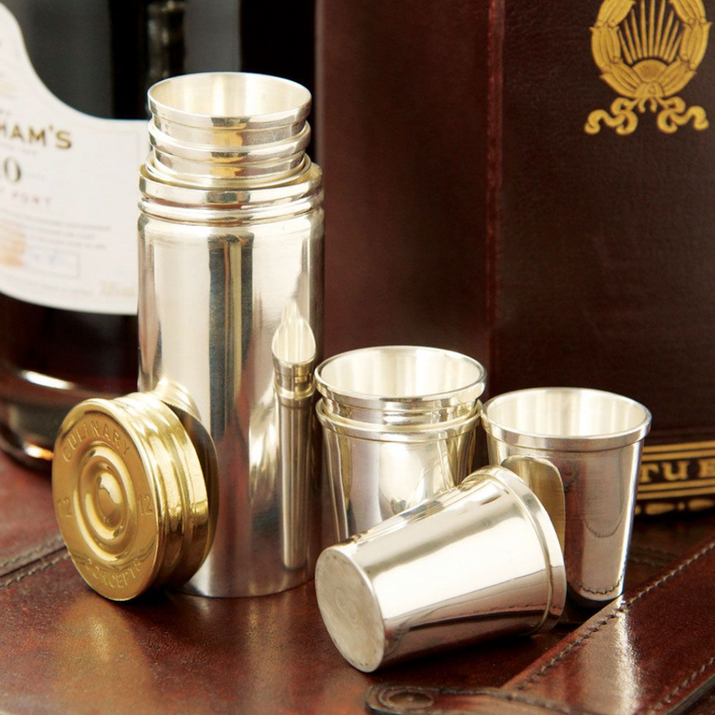 Set of Eight Stirrup Shot Cups & Cartridge Holder