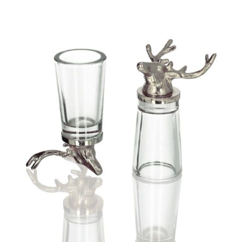 Set of 2 Stag Shot Glasses - Nickel Finish