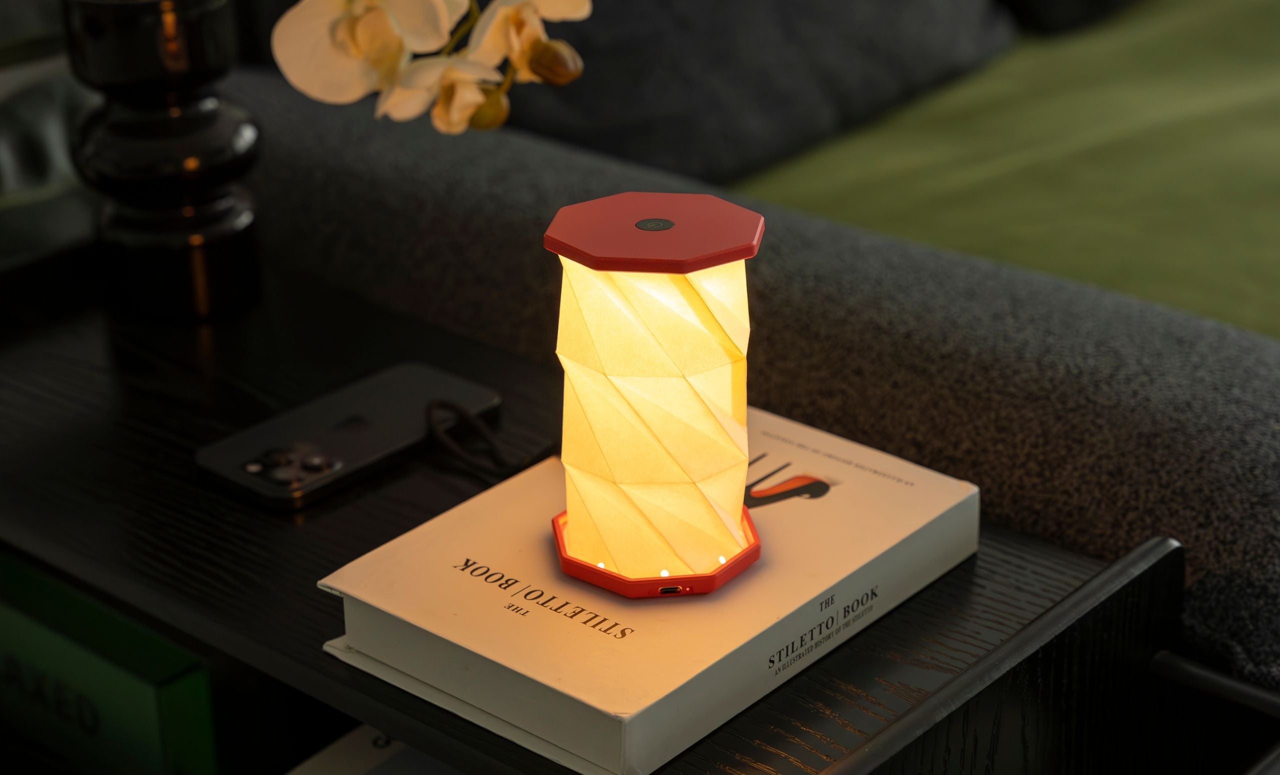 Mini Hexagon Twist Lamp - Coral Red