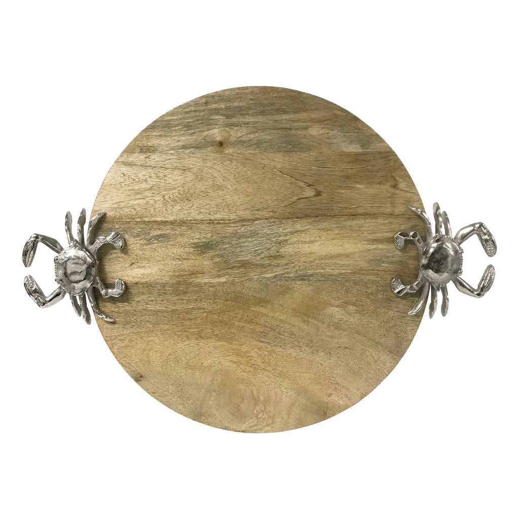 Round Wooden Serving Board with Crab Design